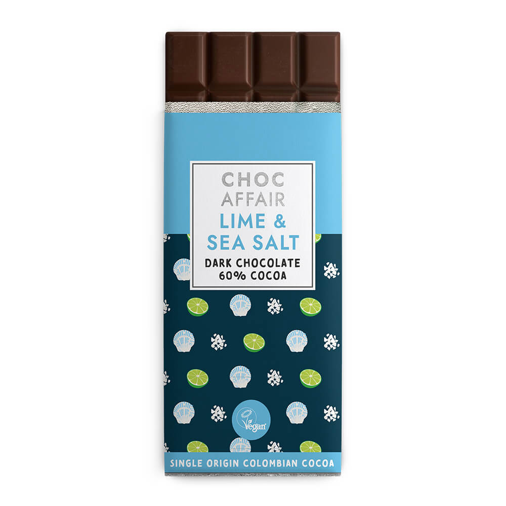 Choc Affair Lime & Sea Salt Dark Chocolate Bar